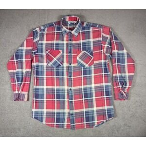 Ozark Trail Flannel Shirt Men's L Red Gray Plaid Long Sleeves Pockets Vintage